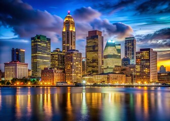 Naklejka premium Boston Cityscape Night Photography - Prudential Tower Illuminated