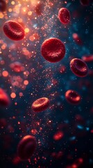 High-Resolution Close-Up of Red Blood Cells Floating in Plasma with a Dynamic Flow of Light Particles