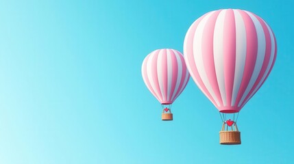 Obraz premium Romantic pink and white hot air balloons with Valentine accents, gently floating under a cloudless sky