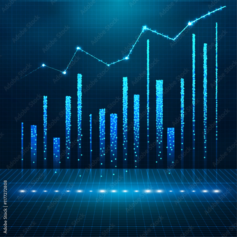 Poster abstract infographic visualization. financial chart with uptrend line graphs and candlesticks. futur