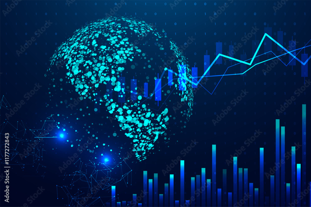 Poster abstract infographic visualization. financial chart with uptrend line graphs and candlesticks. futur