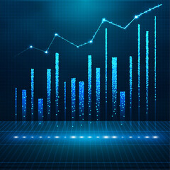 Naklejka premium Abstract infographic visualization. Financial chart with uptrend line graphs and candlesticks. Futuristic network or business analytics. Graphic concept for your design.