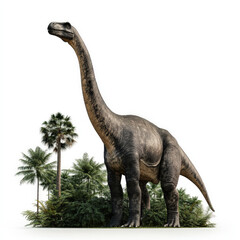 Obraz premium towering Brachiosaurus grazes on treetops, surrounded by lush greenery