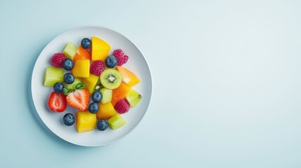 Colorful Fresh Fruit Salad on Blue Plate