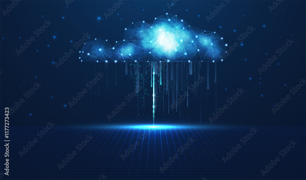 Poster cloud computing technology internet concept. abstract virtual digital stream. storage cloud structur
