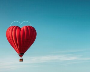 Fototapeta premium Heartshaped hot air balloon rising with a glowing halo, celebrating Valentine under a flawless sky