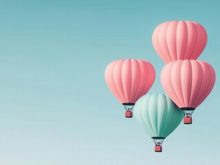 Fototapeta premium Romantic Valentine scene with hot air balloons filling the sky with heartshaped designs