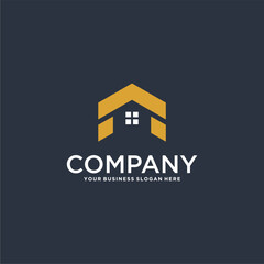 real estate logo design with house and building