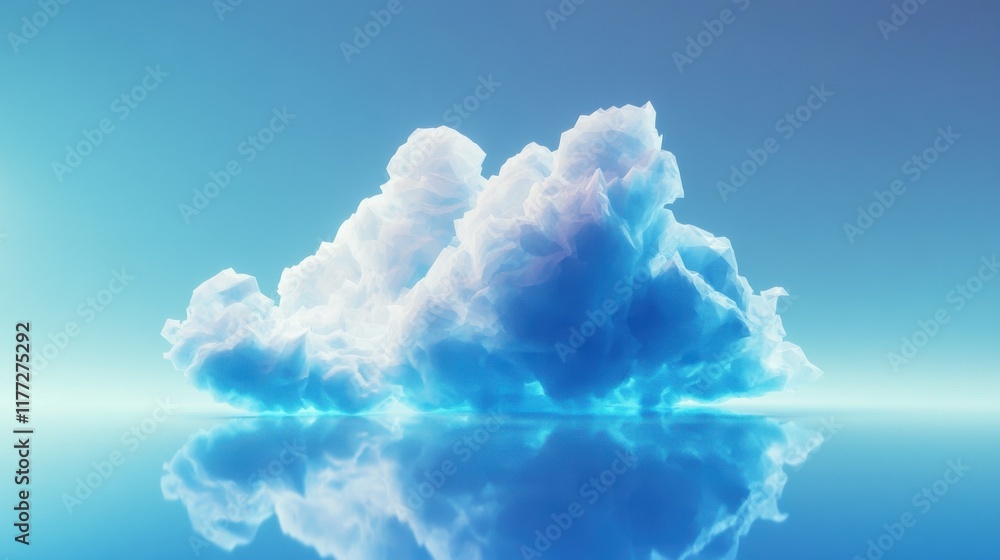 Poster creative glowing polygonal cloud on blue background. cloud computing and data concept. 3d rendering.