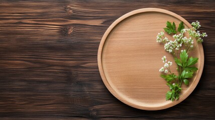 Fototapeta premium Elegant wooden plate background for versatile stock photo applications in design and marketing.