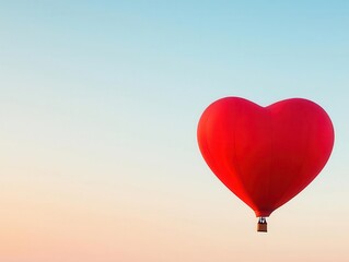 Fototapeta premium Silhouette of a heartshaped hot air balloon at sunrise, under a serene and clear Valentine sky