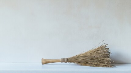 A unique handcrafted decorative broom displayed on a clean white surface
