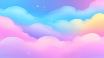 Colorful pastel clouds with stars in dreamy sky