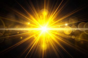 Obraz premium Bright Yellow Lens Flare Sunburst Overlay, Cinematic Light Effect Stock Photo