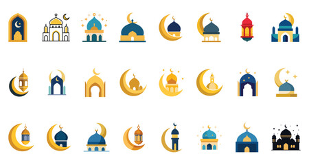 Islamic Themed Prayer Color Vector Set Elements Collection dua asr eid