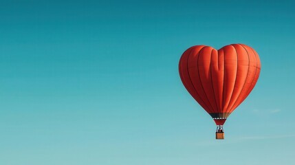 Fototapeta premium Couple in a heartshaped hot air balloon drifting under a clear sky, capturing Valentine love in motion