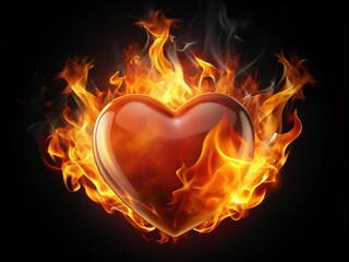 Burning Cartoon Heart, Black Background, High Depth of Field Stock Photo
