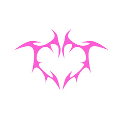 Neo tribal pink heart y2k vector design. Abstract Gothic heart isolated on white background