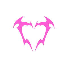Neo tribal pink heart y2k vector design. Abstract Gothic heart isolated on white background