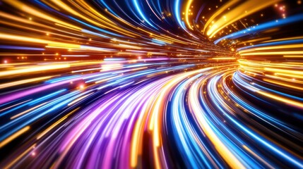 Light trails symbolizing data transfer, flowing smoothly against a dark background