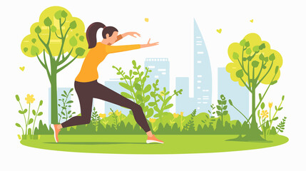 Sporty Young Woman Stretching in the Park Flat Vector Image