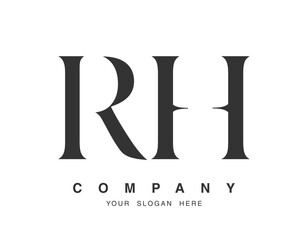 RH logo design. Initial letter r and h serif font style. Creative classic company name typography. Trendy logotype or identity.