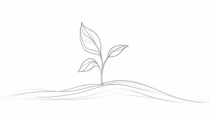 Obraz premium Simple line art drawing of a young plant growing from soil.