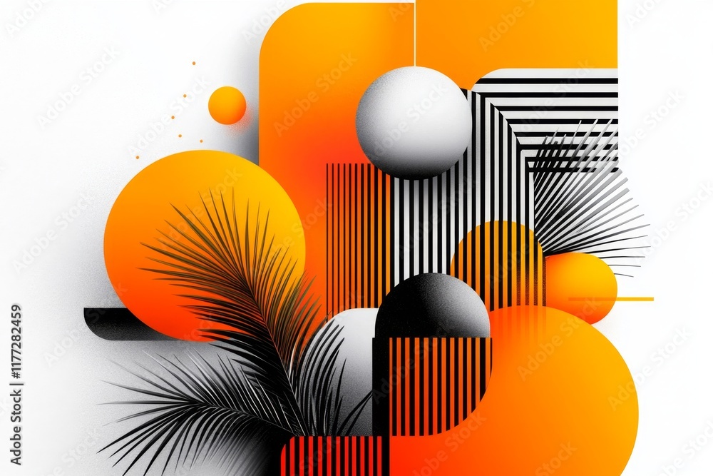 Poster a minimalist depiction of an oasis ksar, with simple geometric shapes representing the buildings and