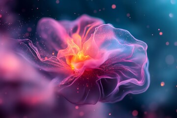 A magical swarm of krill glowing with vibrant colors, forming intricate patterns in an enchanted underwater realm filled with shimmering aquatic plants