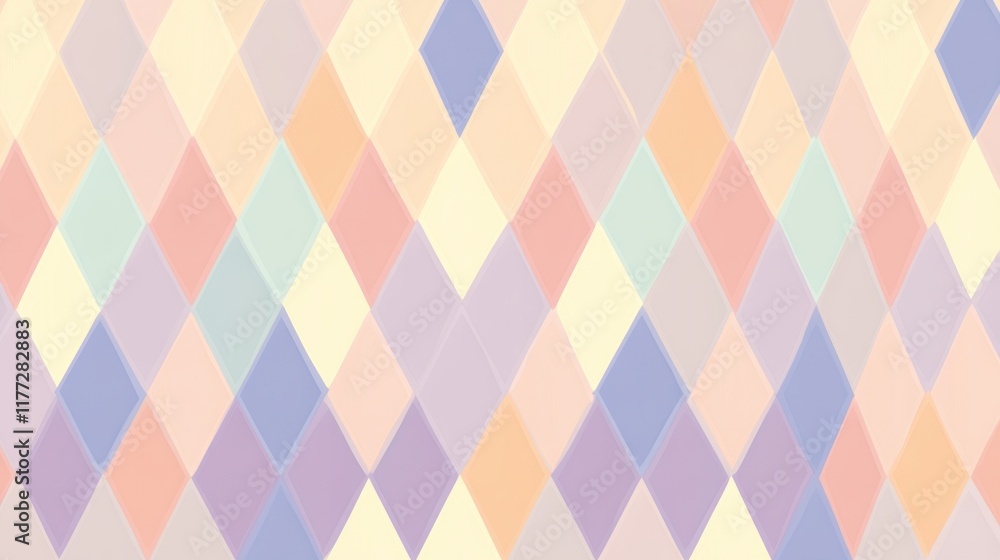 Poster a pattern of colorful diamond shapes in pastel hues creating a playful and modern design.