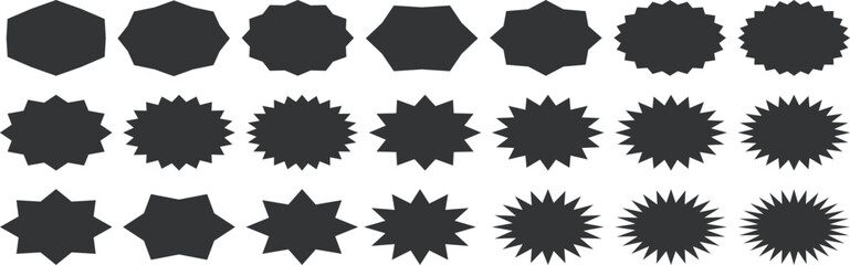 ギザギザの座布団セット 　Set of sale sticker,starburst labels, sunburst badges.