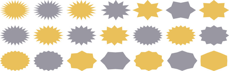 ギザギザの座布団セット 　Set of sale sticker,starburst labels, sunburst badges.