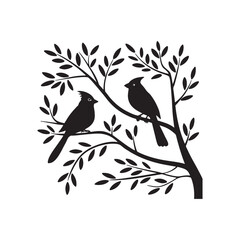 Two-birds-sit-on-branch--of-tree-face-to-face-vector illustration.