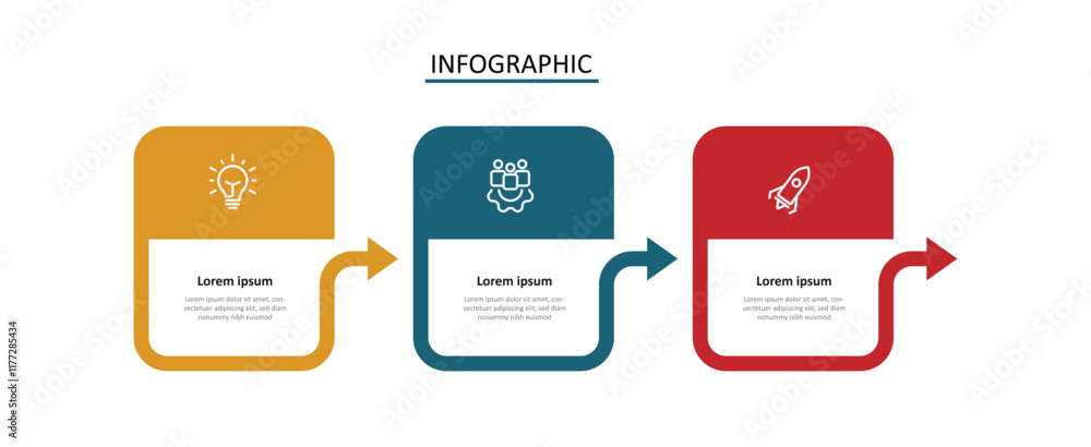 Aufkleber 3 step process infographic template with square and arrow line