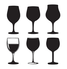 Vector icon set of utensil. cocktail  glasses , Isolated sign glass of wine on white background. Vector illustration. set of Minimalist wine glass icon silhouette