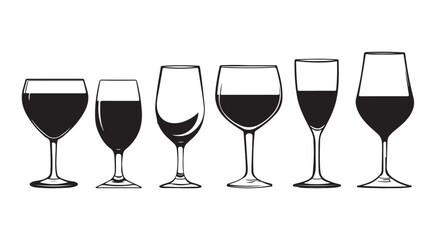 Vector icon set of utensil. cocktail  glasses , Isolated sign glass of wine on white background. Vector illustration. set of Minimalist wine glass icon silhouette