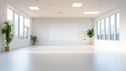 Bright and airy studio room featuring clean white walls and ample natural light for creative inspiration.
