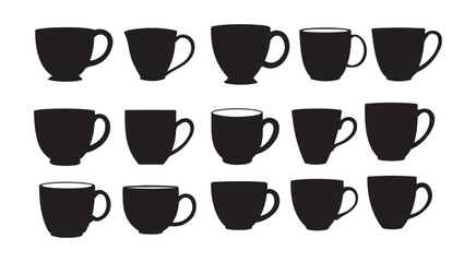 Coffee cup icon vector set. Tea cup illustration sign collection. Various tea mugs. Vector illustration, Coffee cup icons set. Vector
