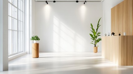 Bright and airy studio room featuring clean white walls and ample natural light for creative inspiration.