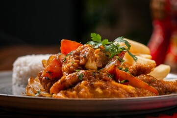 Peruvian dish with stir-fried beef and rice.