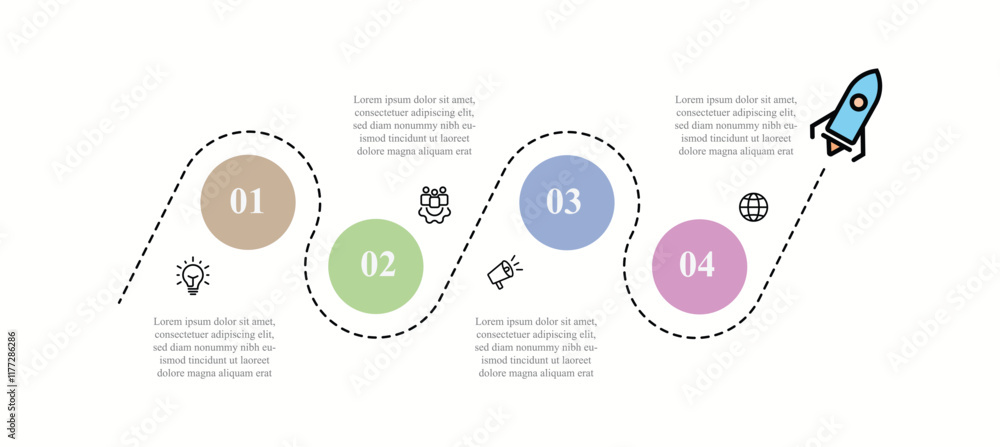 Poster Process infographic template with line and 4 step circle
