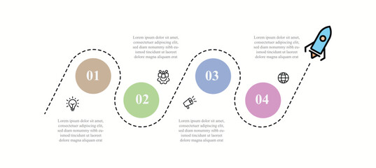 Process infographic template with line and 4 step circle