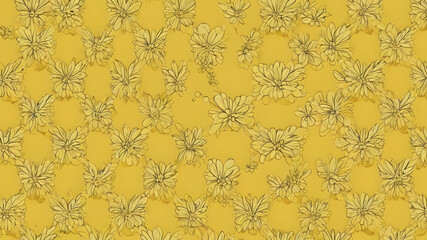 Bright yellow abstract wallpaper featuring intricate floral sketches for modern design