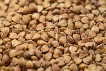 Buckwheat grains close up macro view.