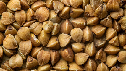Buckwheat grains close up macro view.