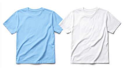 Fototapeta premium Blank Sky Blue and White T-Shirt Mockups on Clean White Background