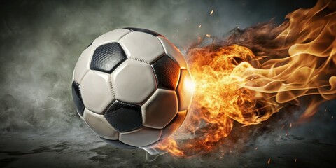Fototapeta premium Action shot: a fiery soccer ball streaks across a white background, capturing intense sporting energy.