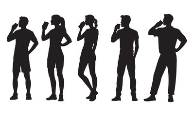man and woman drinking silhouette vector ,Silhouette of body man and woman drinking water. Illustration about healthy lifestyle, 
