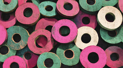 Fototapeta premium Colorful wooden rings in abstract pattern