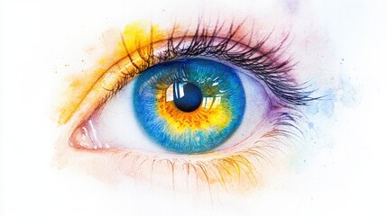 Fototapeta premium Gift of Sight Month Vibrant watercolor eye art featuring stunning blue and yellow hues